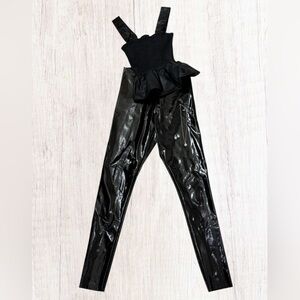 Commando Faux Leather Bottoms M + TCEC Smocked Faux Leather Top S Set w/ Jewelry